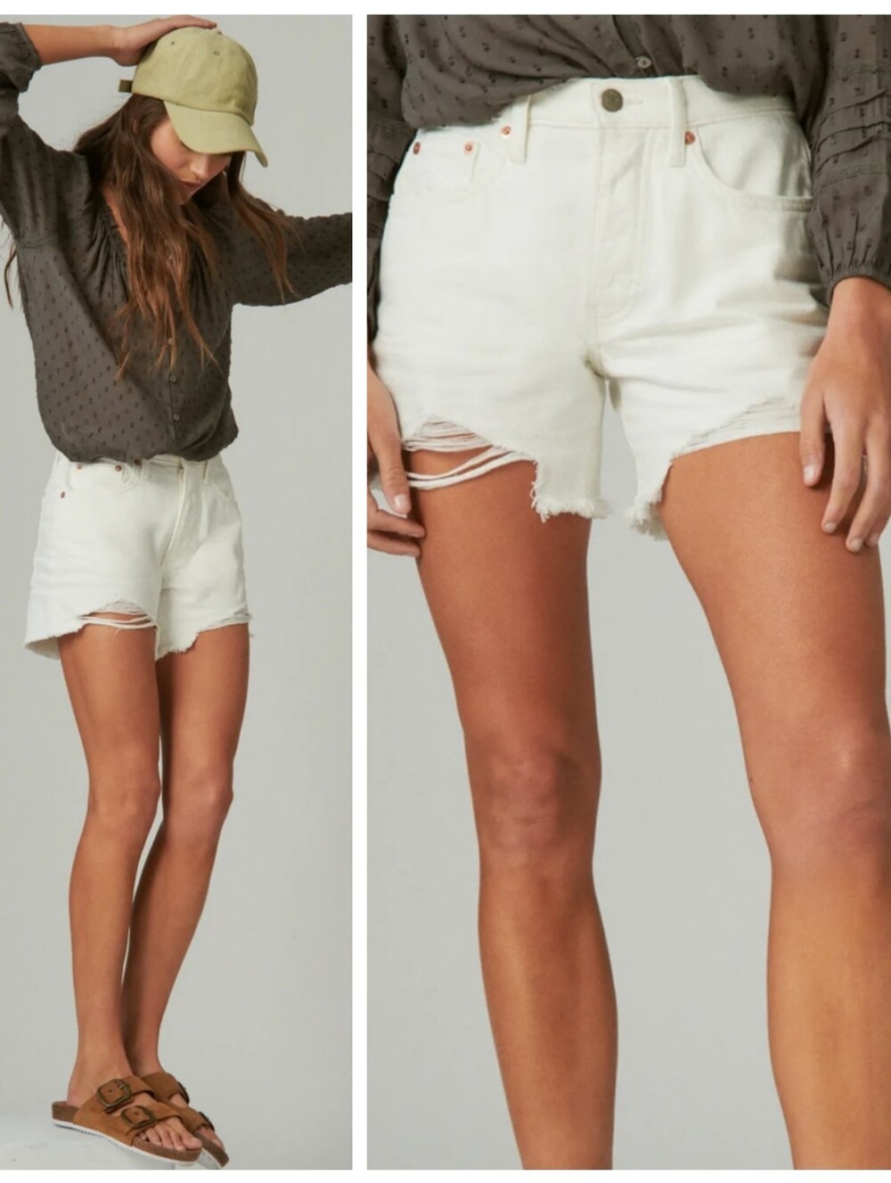 NWT Lucky Brand White 90s Midi Shorts Denim Women's 28 Distressed Bohemian Beach